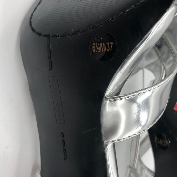 Vince Camuto Miloani Flare Heel Sandal Silver Strappy Open Toe Leather 6.5 M - Picture 7 of 8